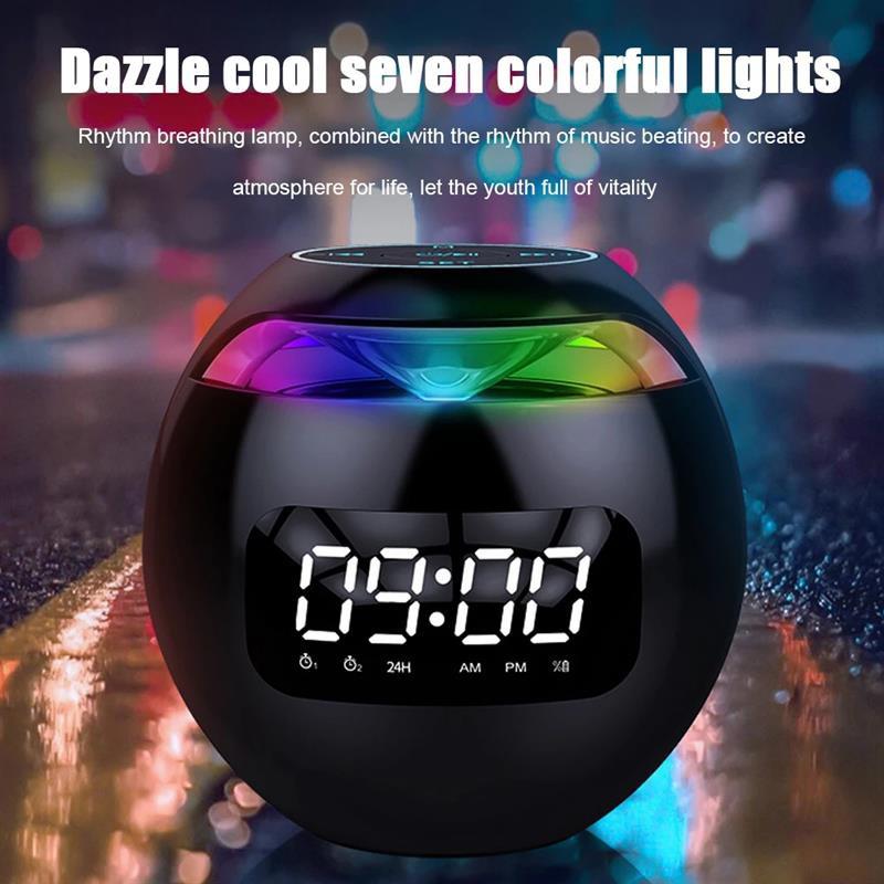 Multifunctional 5W Bass Bluetooth 5.0 Wireless Speaker with Clock Alarm Colorful LED Display FM Radio