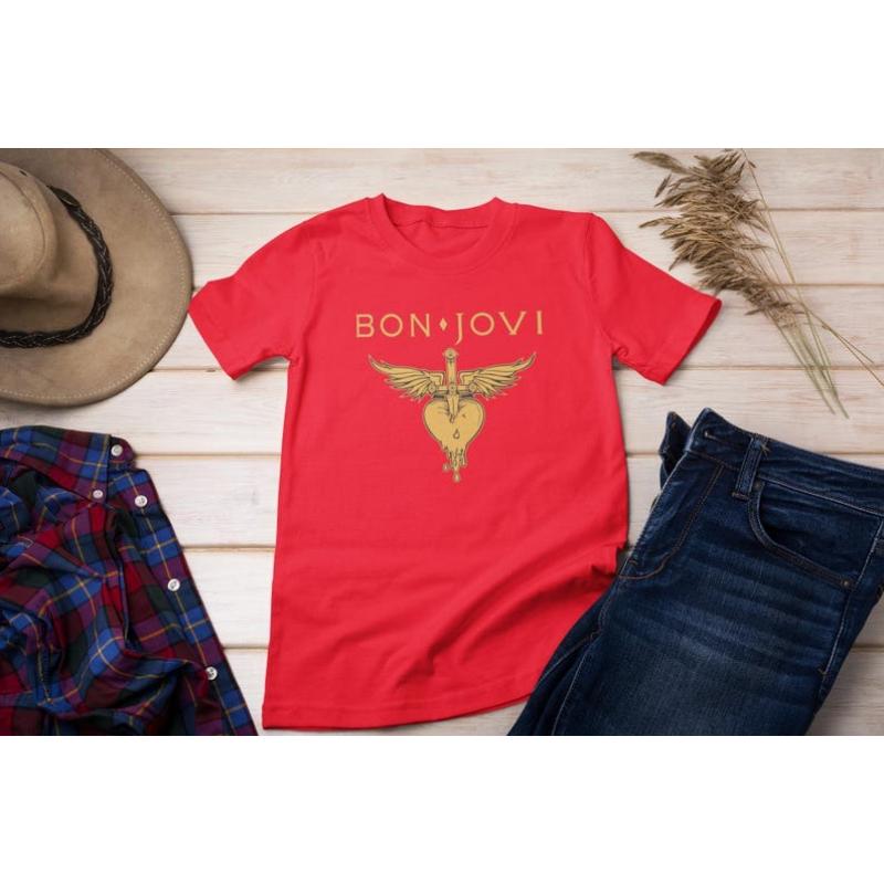 Maglietta Grafica della Band Bon Jovi Stampa Vintage Rock Musica Girocollo Manica Corta Oversize Unisex Casual Streetwear Top per Amanti del Rock Abbigliamento Quotidiano