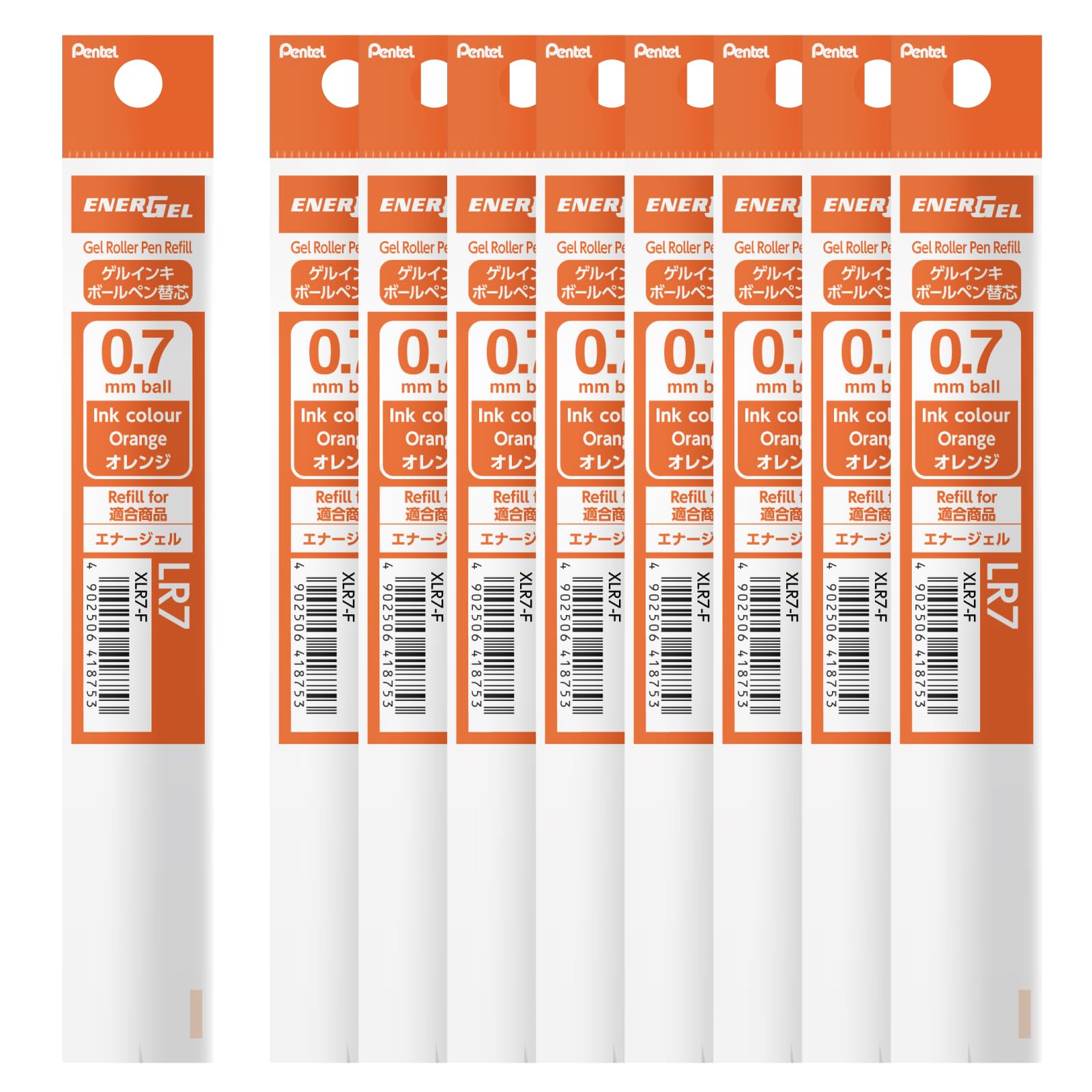 Pentel Ballpoint Pen Refills, EnerGel, 0.7mm, Orange, 10-Pack, XLR7-F(10) оранжевый