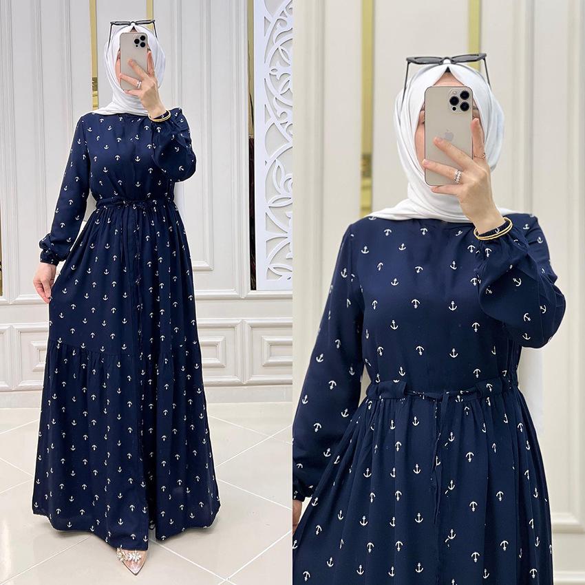 Foreign Trade Women's Clothing Amazon eBay Long Dress Bubble Sleeve Lace-up Big Swing Dress