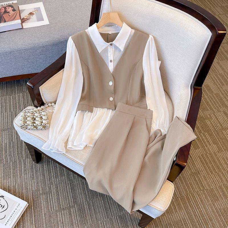 Plus Size Autumn 2026 Slimming Belly Concealing Two-Piece Shirt & Pants Set