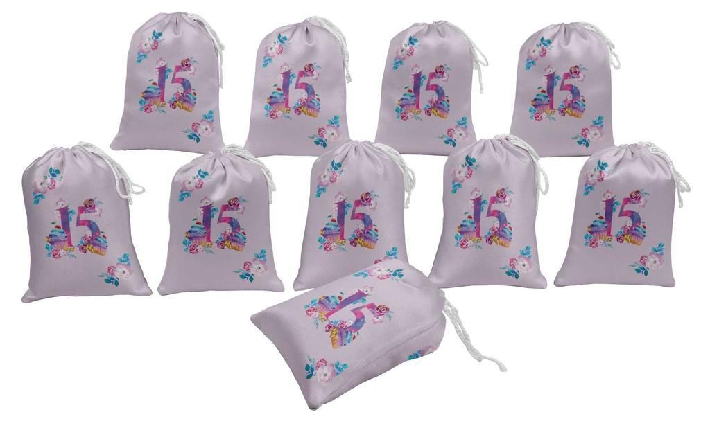Darling Souvenir Purple Floral Quinceanera Party Supplies Drawstring Pouches Favor Bags 15