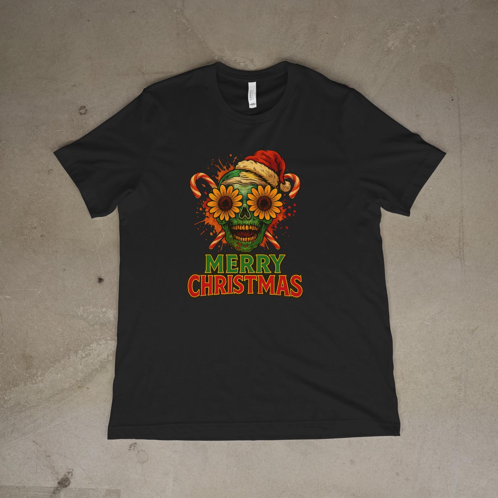 Gothic Christmas Skull T-Shirt Spooky Holiday Unisex Tee M