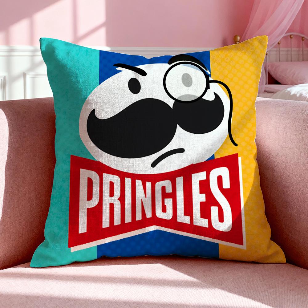 Snack P-Pringles Cushion Cover Breathable Linen Pillowcase Summer Odorless Eco-Friendly Invisible Zipper Washable