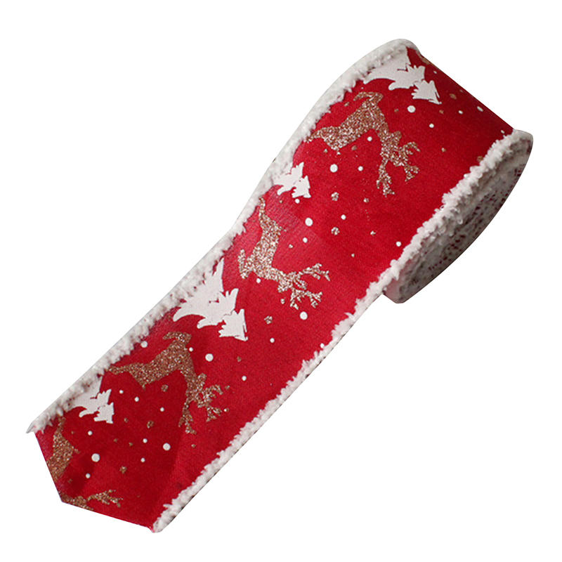Cute Reindeer Wired Ribbon Diy Crafts Garland Gift Wrapping Ribbons Christmas Burlap Ribbon for Tree Decoration Home Decor