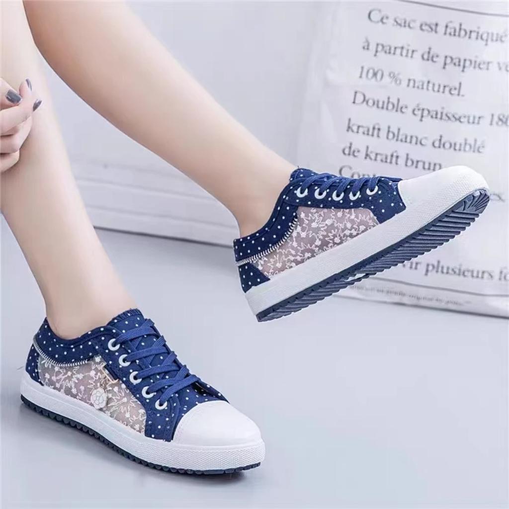 Women's Shoes  Fashion Summer Casual Shoes Hollow Lace Canvas Hollow Breathable Platform Flat Shoes Women's Sports Shoes