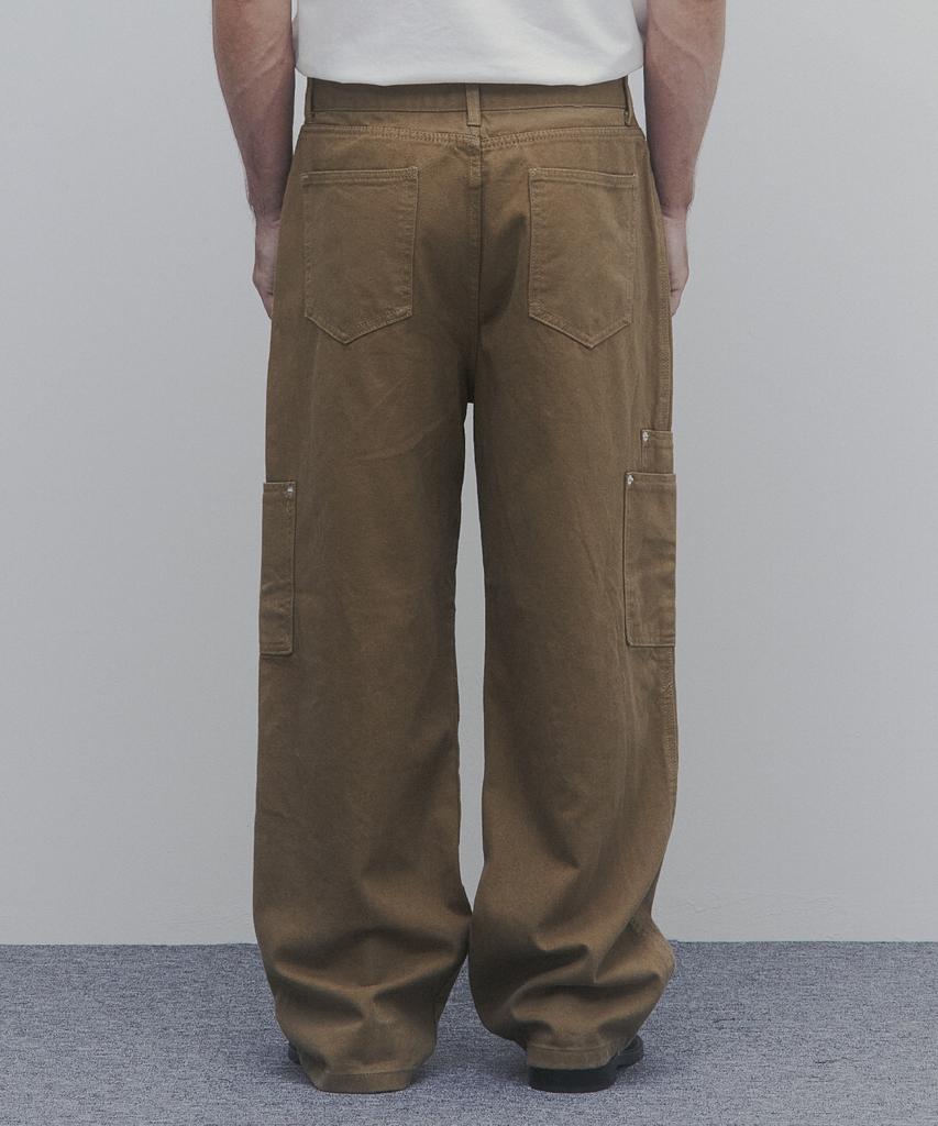 ANDAGAIN Cotton Wide Patch Pocket Pants (Dark Beige)