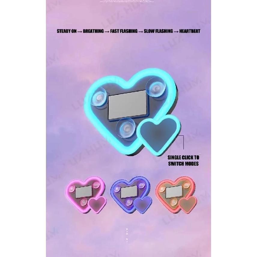 Solar Powered Car Neon Light Wireless Cute Double Heart Shaped Led Ambient Light Suction Cup Atmosphere Breathing Lamp