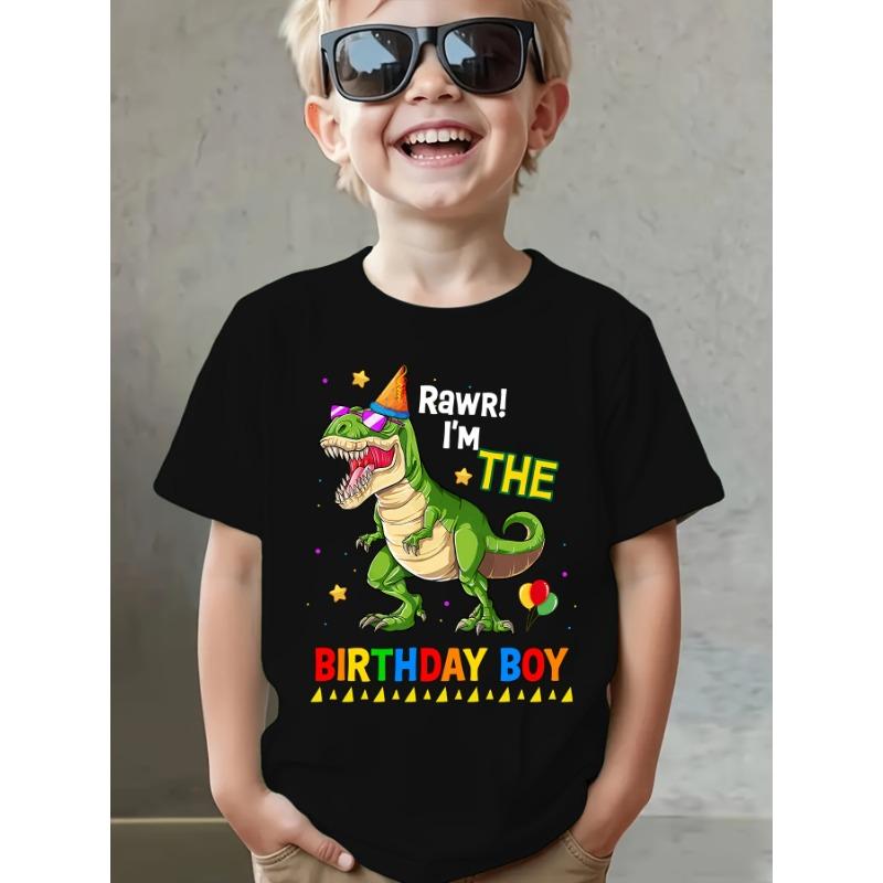 

European sizes Children Summer Fashion Boys Short-Sleeve T-Shirt RAWR! I M THE BIRTHDAY BOY Dinosaur Print Birthday Element Casual Top NY-DX3994 98cm чёрный