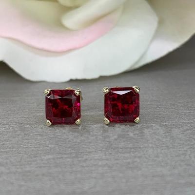 1 Paar Silber Gold Farbe 4/5/6/7MM Roter Stein Ohrringe Prinzessin Quadratische Ohrstecker für Frauen Hochzeit Ohrstecker Party Schmuck