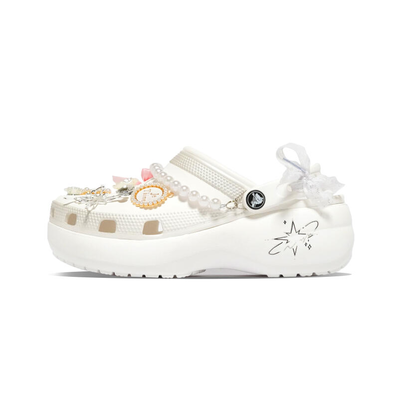 Crocs Classic Platform Clog Star EVA Bow Classic Cloud Girl Versatile Hole Shoes Women's Silver White