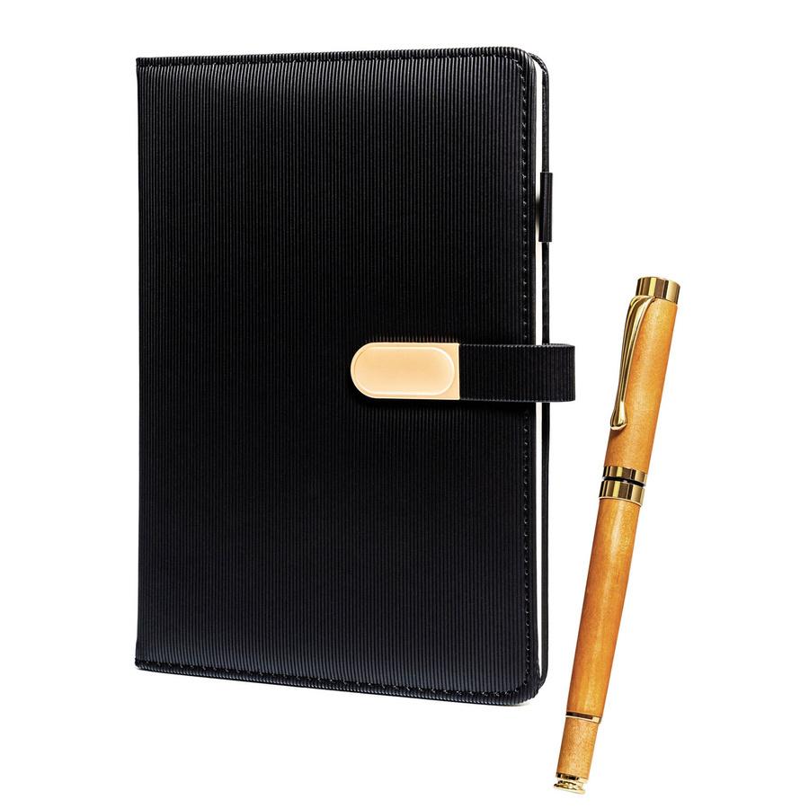 Gift Set: Black, Elegant A5 Lined Notebook and Pen with Black Ink - Peterson