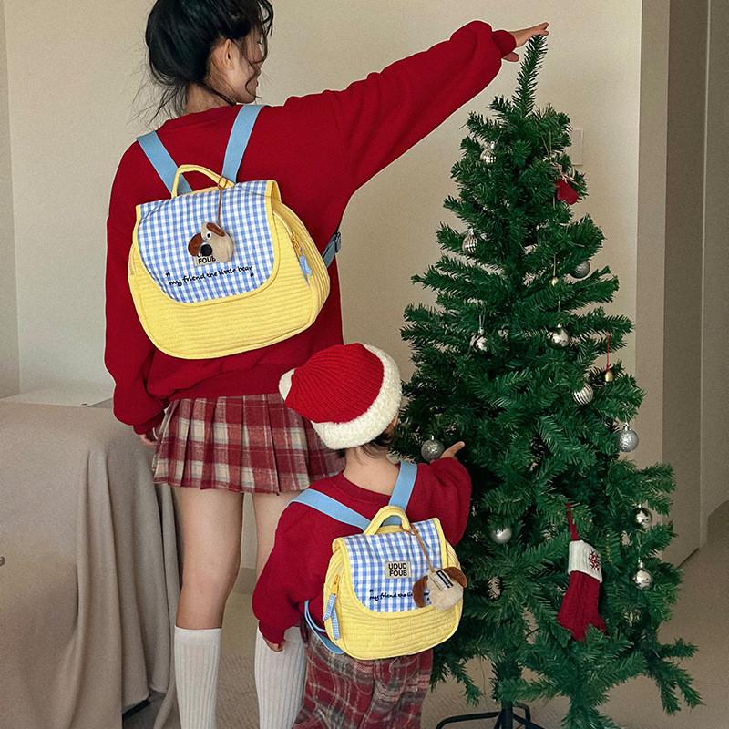 Backpack Checkered Dog Childrens Animal Pattern Bag Parentchild Mommy Bag