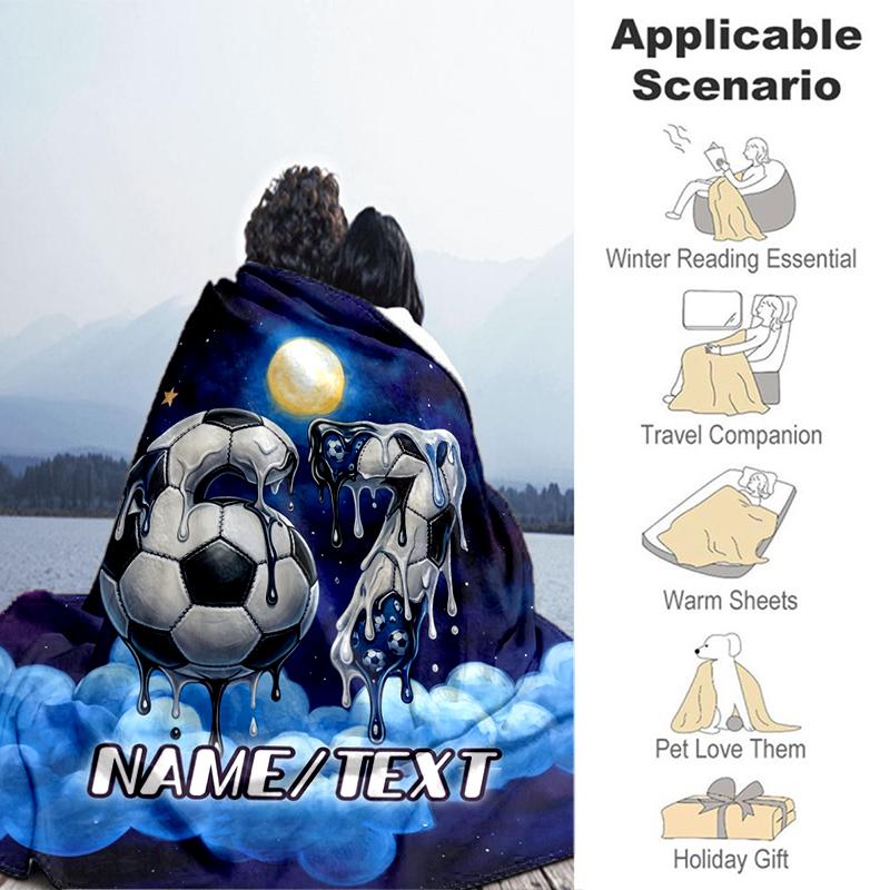 1PC Custom Name Soccer Dreams Moonlight flannel blanket versatile,all-season throw suitable for the living room,bedroom,camping,travel,and gift