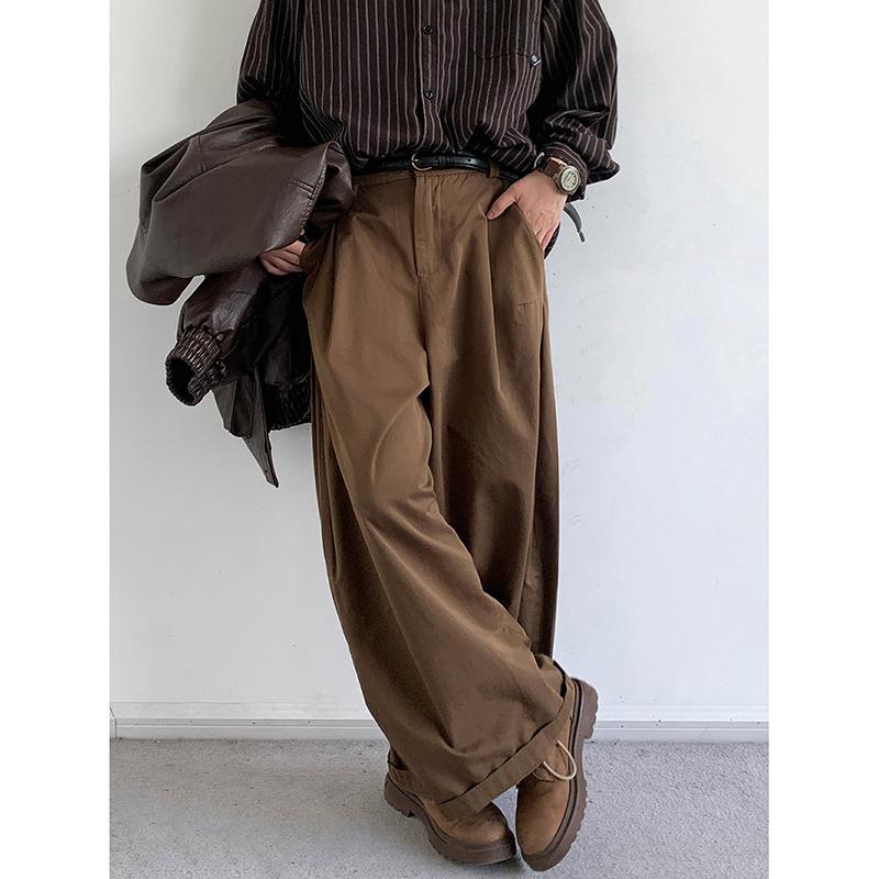 Vintage Brown Baggy Cargo Pants Men Koraen Harajuku Suit Pants Office Casual Trousers Wide Leg Work