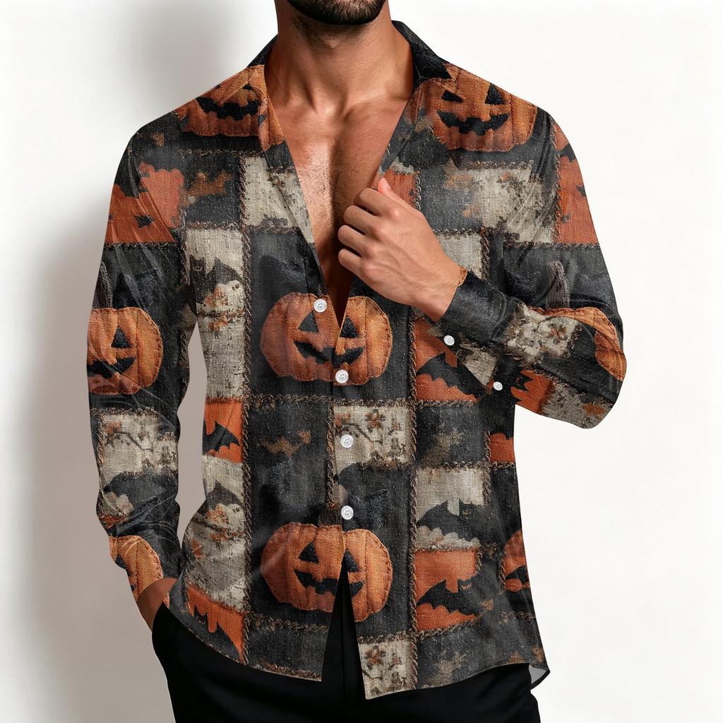 Men's Casual Halloween Shirt Jacket Loose Fit Breathable Turn-Down Collar for Spring and