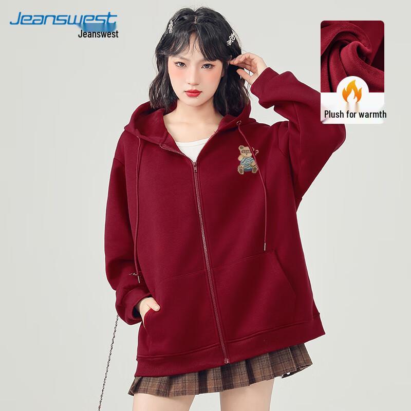 JEANSWEST Damen Locker Geschnittenes Kapuzen-Cardigan-Sweatshirt mit Cartoon-Print