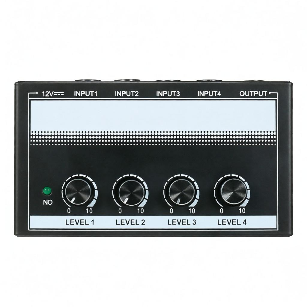 MH400 Ultra Low-Noise 4-Channel Line Mixer Mini Audio Mixer with 1/4-inch TS Inputs   Output Volume Control for Guitars Bass Keyboards