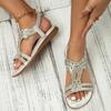 Strass Sandalen Voor Dames Met Elastische Enkelband Boheemse Strand Schoenen Mode Kristal Bloem Casual Open Teen Schoenen