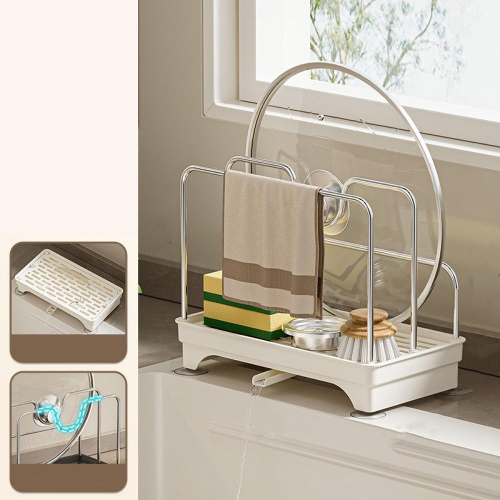 Stable Pot Cover Shelf Stainless Steel Sponge Holder Practical Pot Lid Rack  Counter-top Storage