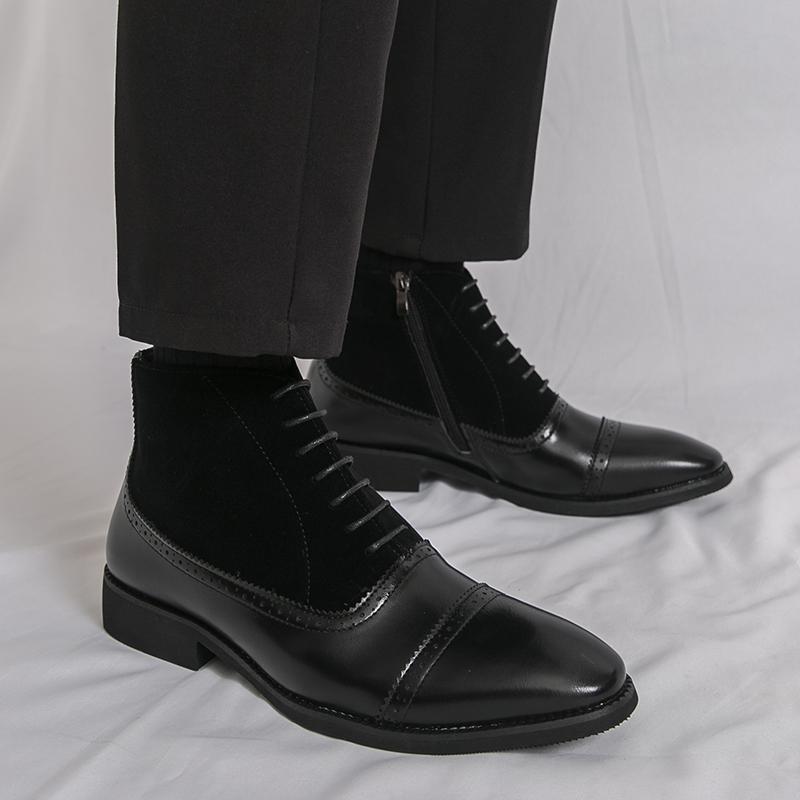 Men Formal Business Ankle Boots Black Brown Leather Shoes High Boots Brogue Boots Large Size