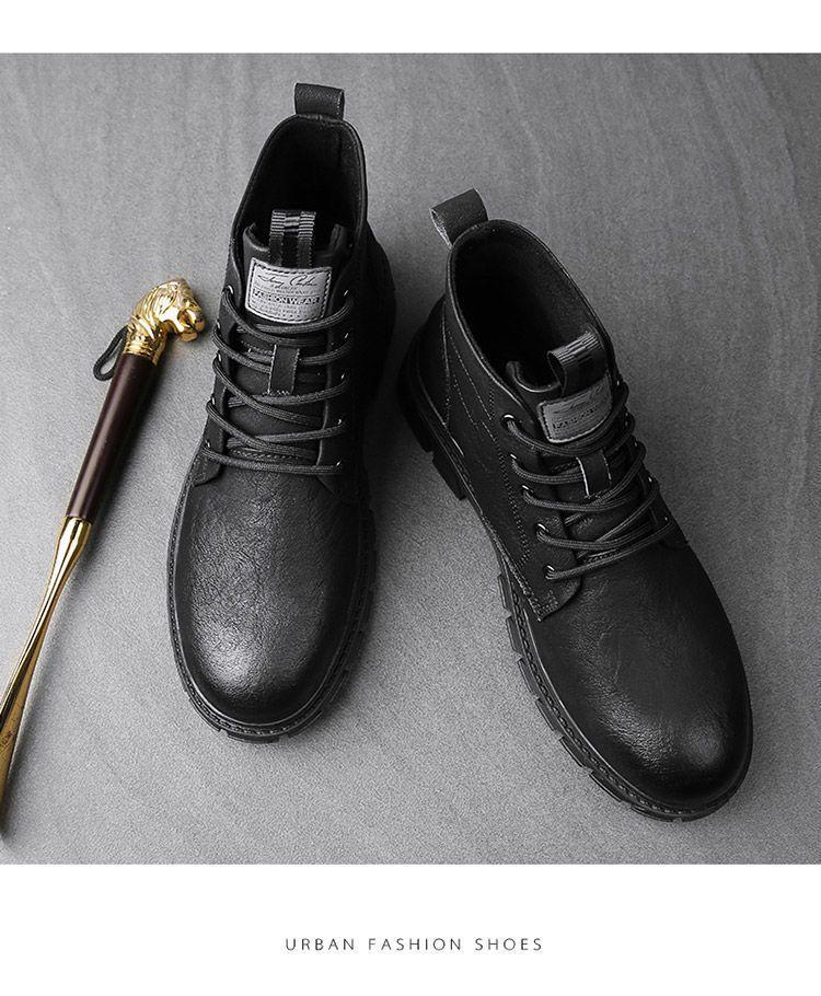 Pánské boty Martin 2024: Kožené pracovní boty ve stylu mid-top British pro zimu