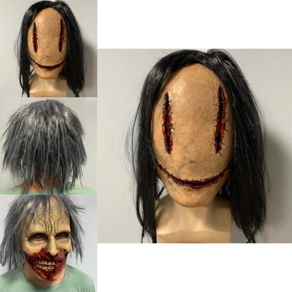 Horror Latex Zombie Mask With Long Hair And Scars For Halloween Costume Party