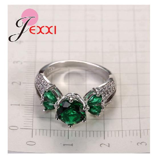Green Cubic Zircon Crystal Rings For Female 925 Sterling Silver Color Fashion Brand Anniversary Ring For Women Wedding Jewelry