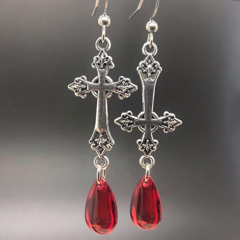 

Серьги-подвески Летучая мышь Красная бусина Готический панк стиль Рога Капли красной крови Ювелирные изделия Великолепные Женские подарки