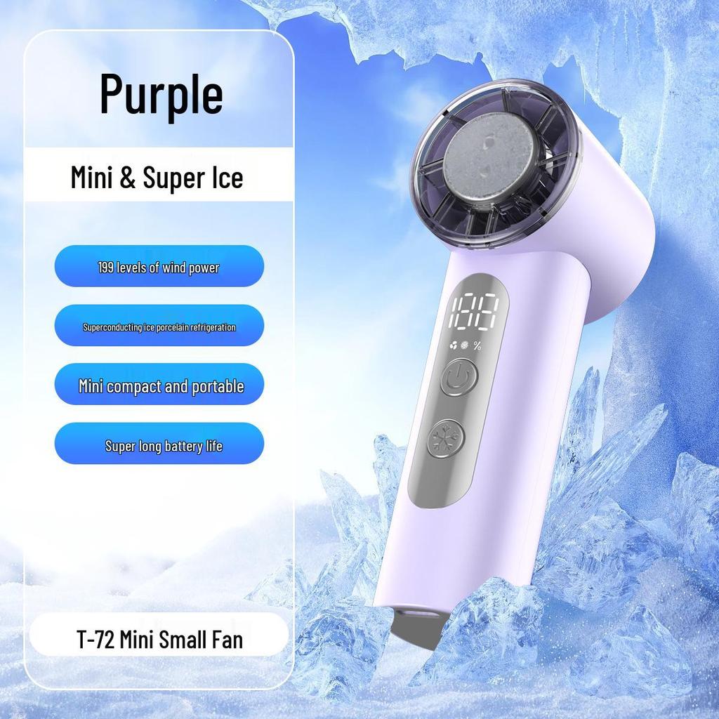 Macaron Color T72 Handheld Ice Pack Fan: Long-Lasting Battery, Powerful Turbine, High-Speed Cooling