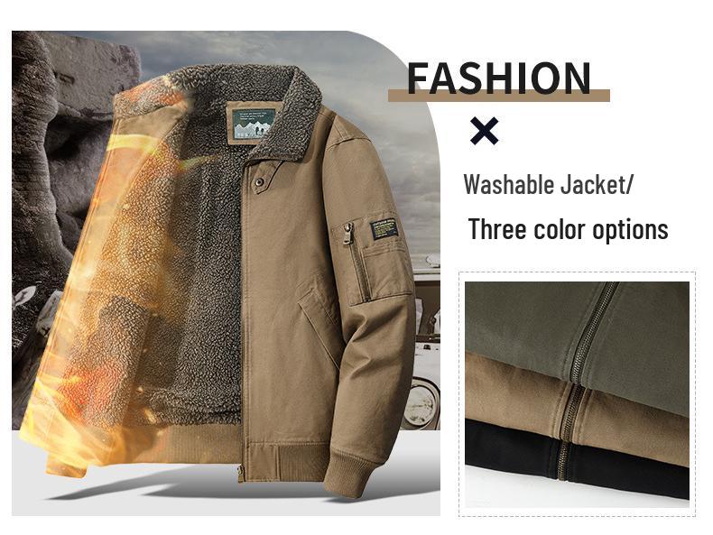 Men's Cross-Border Lambswool-Lined Cotton Jacket - Autumn/Winter Casual Flight Suit with Velvet Lapel