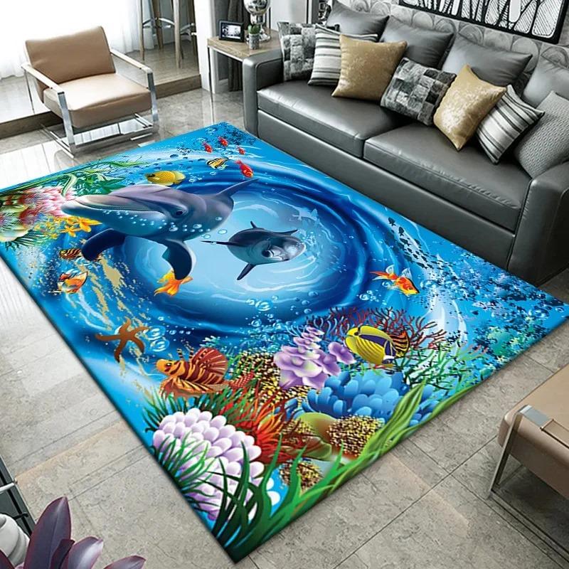 3D Beach Sea Waves Pattern Carpet Door Floor Mat Fish Doormat Non-slip Floor Mat Living Room Rug Home Room Bedroom Decoration