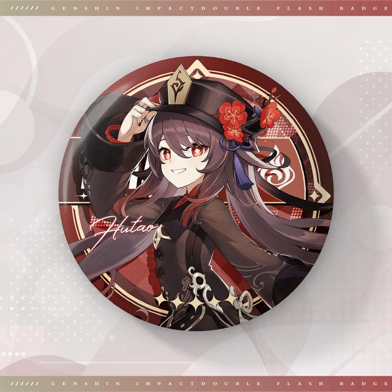 75MM Game Genshin Impact-3 Round Badge Anime Brooch Pin Cosplay Hu Tao Cartoon Figure Clothing Backpack Accessories Fans Gifts