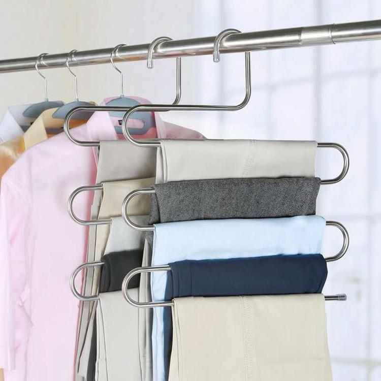 Stainless Steel Multi-functional Magic S-shaped Multi-layer Pants Rack Hanging Pants Coat Rack Closet Storage Rack Pants Hanging Rack Pants Clip
