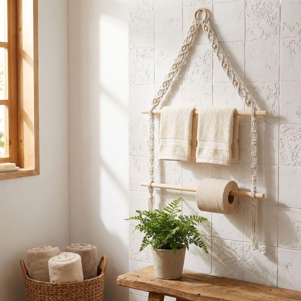 Double-layer Wooden Towel Holder Wall Hanging Toilet Paper Holder Practical Napkin Hanger  Kitchen