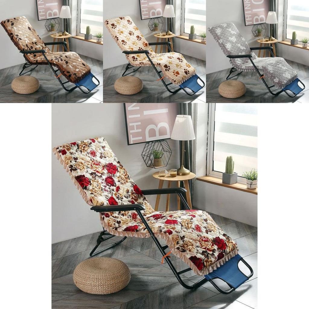 Luxurious Washable Flannel Deck Chair Cushion With Thick Padded Flower Print Design