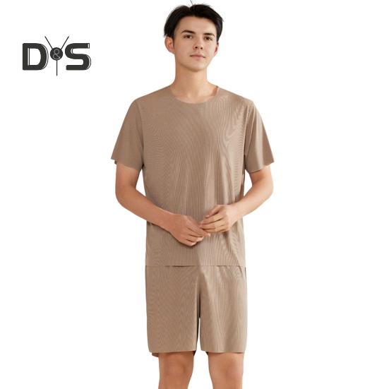 Pánské pyžamo s 2 ks, krátkým rukávem a výstřihem do V, elastickým pasem a kraťasy, jednobarevné, domácí oblečení