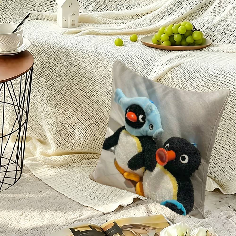 Happy P-Pingu Penguin Square Double-Sided printed Pillow Case Bedroom Bedside Pillow Sofa Cushion Cover