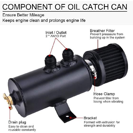 EVIL ENERGY 10An Oil Catch Can, 750Ml Universal Baffled Catch Can With Breather Filter Aluminum Breather Tank 2 Port Air Oil Separator Black