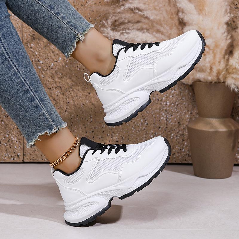 Women Breathable Mesh Platform Sneakers Thick Sole Lace Up Non Slip Casual Walking Shoes