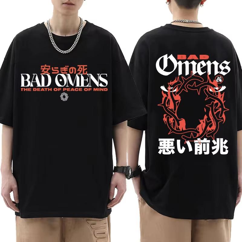 Summer T-shirt: Bad Omen Band Tour American Music Death Peace Soul Bone Graphic Short-sleeved casual style rock T-shirt Gothic