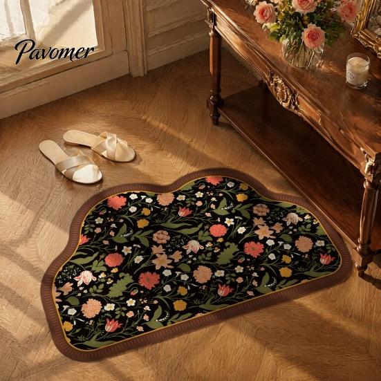 Dust-proof Entryway Mat Retro Floral Bath Mat, Non-slip Super Absorbent Bathroom Rug, Decorative Floor Quick-drying Diatomaceous Earth Rug for