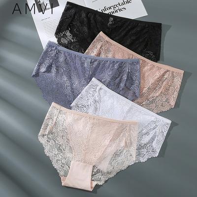Culotte triangle grande taille pour femme, en dentelle, soie glacée, sans coutures, pur coton, taille moyenne