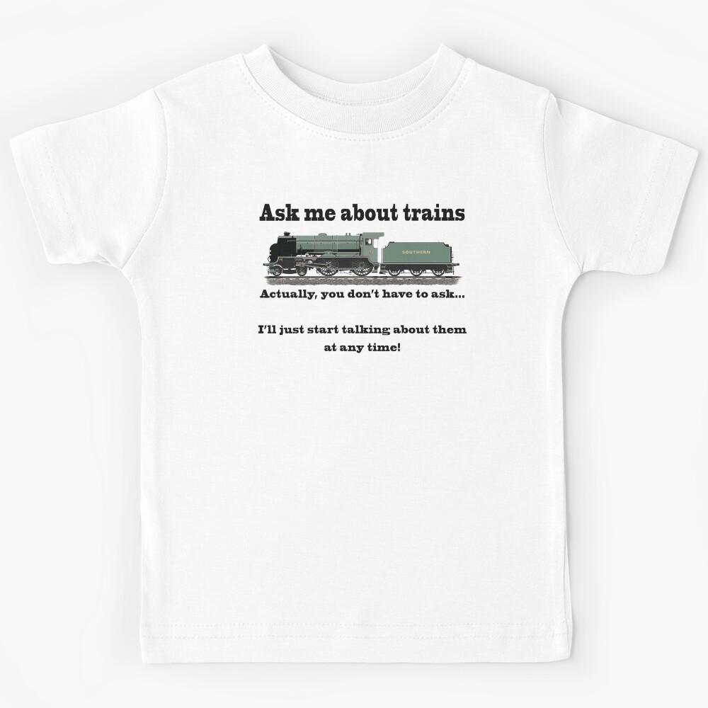 Funny, for train fans. Ask me about trains Trainspotter, steam train, model trains... Kids T-Shirt 140