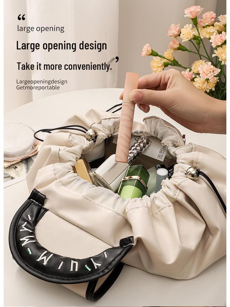 Women's Lazy Drawstring Makeup Bag - Large, Portable, Waterproof Cosmetic Travel Organizer