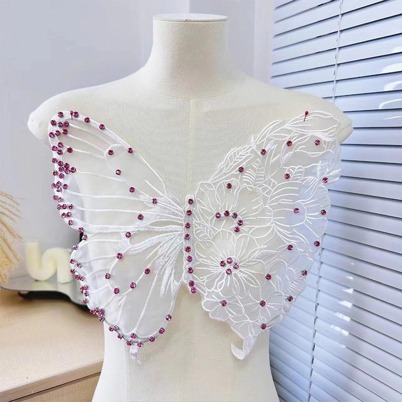 32cm Großer Stick-Organza-Schmetterling Kleideraufnäher Reparaturstoff Spitze Accessoires Damenbekleidung Nähanhänger Schmetterling