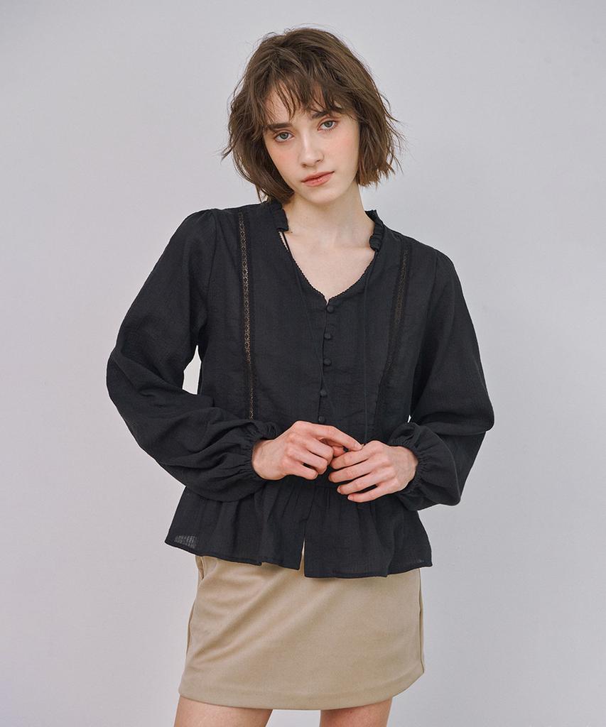 MARROT Ruffle Lace Blouse_Black