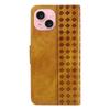 For iPhone 15 Leather Case Wallet Stand Grids Imprinted Phone Cover with Strap