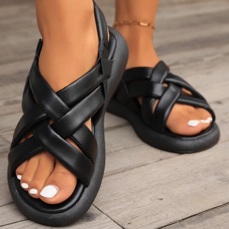 Sandálias Novas Mulheres Verão Senhoras Sandálias Rasteiras Moda Velcro Sapatos de Praia