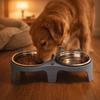 Stainless Steel Pet Double Feeder Bowl Large Capacity Anti-Tip Dog Food Bowl Non-Skid Base No Spill Elevated Pet Bowl Multi-Pet